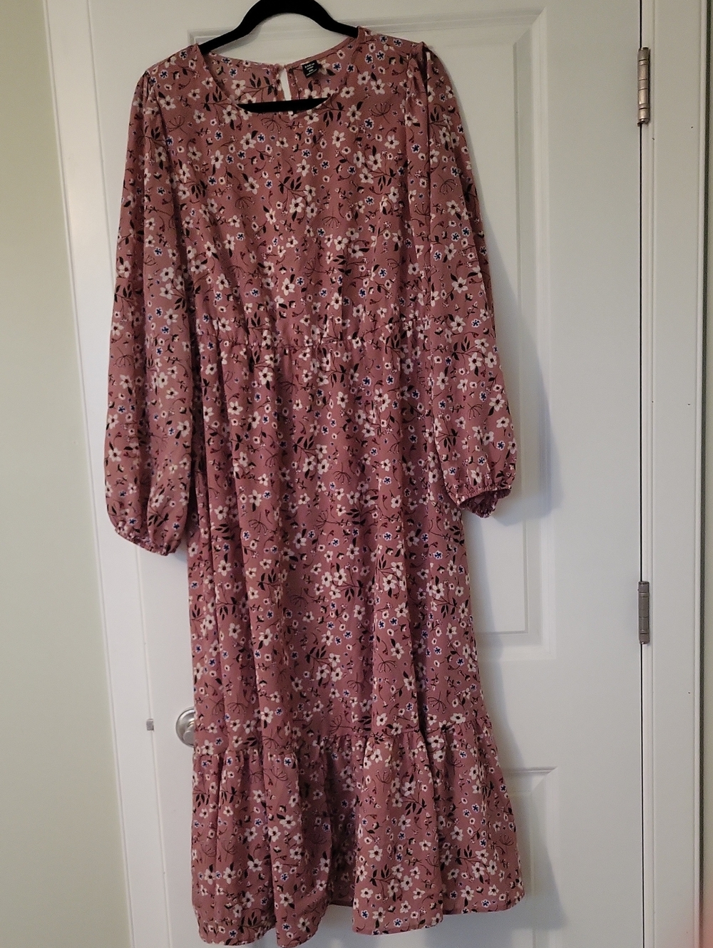 SHEIN Dusty Rose Floral Long Sleeve Midi Dress